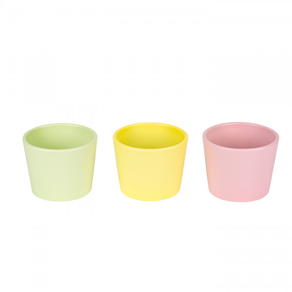 Primeltopf Keramik, 11cm, Aktions-Preis 3 Farb sort, matt zitro/pink/grün