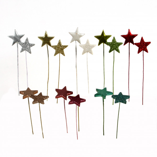 Stern a.Draht, Box/48 St.,Glitter+Lack gemischt,D5xL28cm