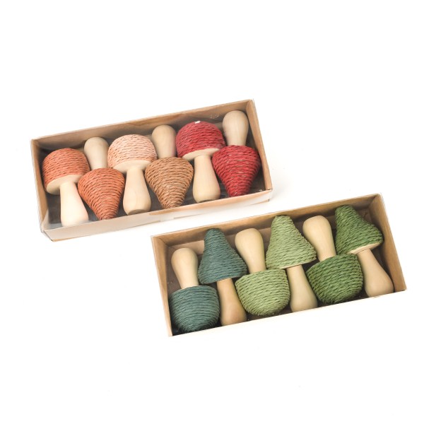 Holzpilz, 7x3.5cm, Kordelhut Mod.+Farben sort., Box/6 St.