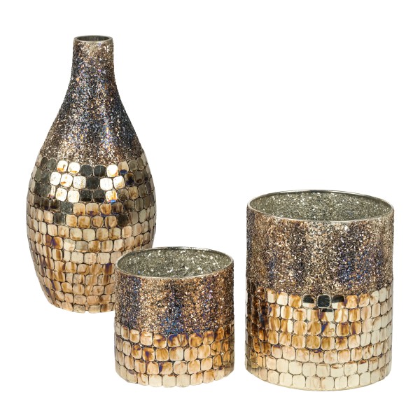 Windlicht Tesoro, antik gold verspiegelt 16 x 13 x 13 cm, Glas, groß