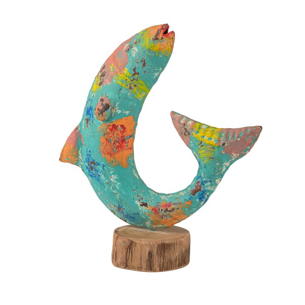 Metallfisch Ares ,auf Holzbase, 22x7x23cm