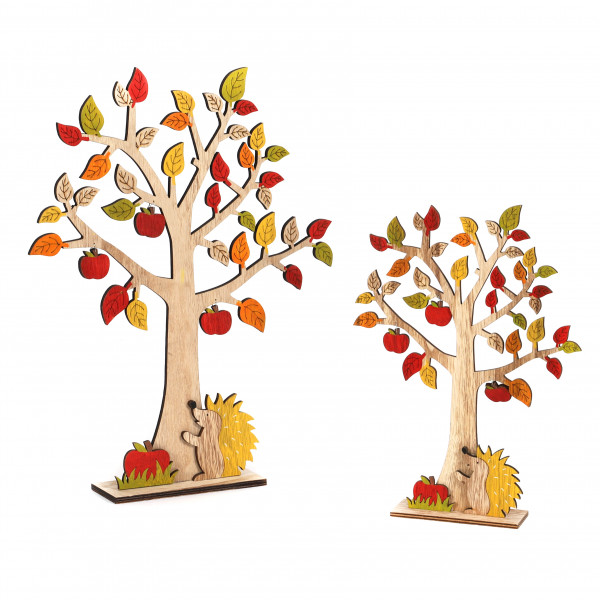Herbstbaum mit Äpfeln, Holzaufsteller 21.5x5x29.5 cm, bunt