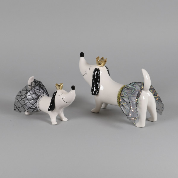 Keramik-Hund Thyson, mit Tütü und Krone