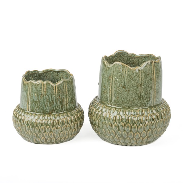 Steinzeug Topf Haselnuss 12xh 11 cm grün glasiert