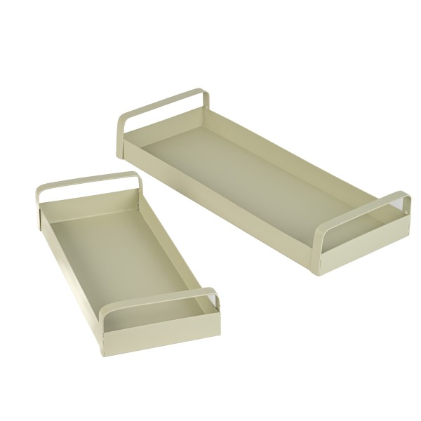 Metall Tablett rechteckig mit 2 Griffen matt creme
