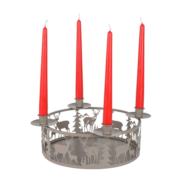 Metall Schale Winterlandschaft für 4 Spitzkerzen,grau-braun matt, 27xh9cm