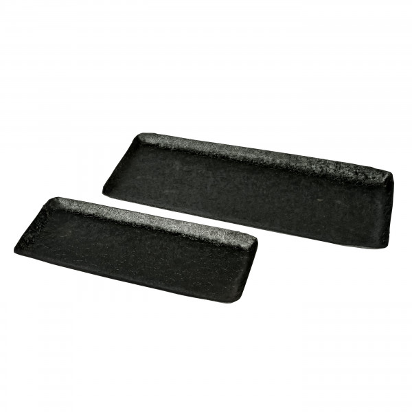Metall Tablett Rechteckig mit Struktur, schwarz