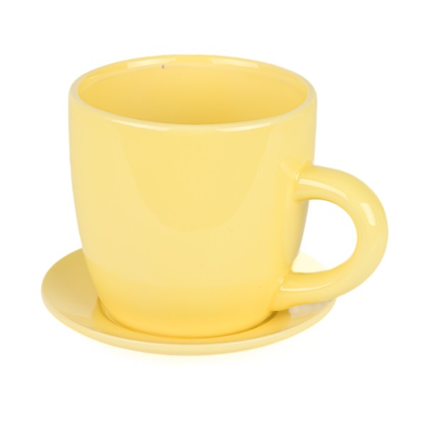 Keramik-Pflanztasse Kora ,18x15xH12,3cm mit Unters, gelb glasiert
