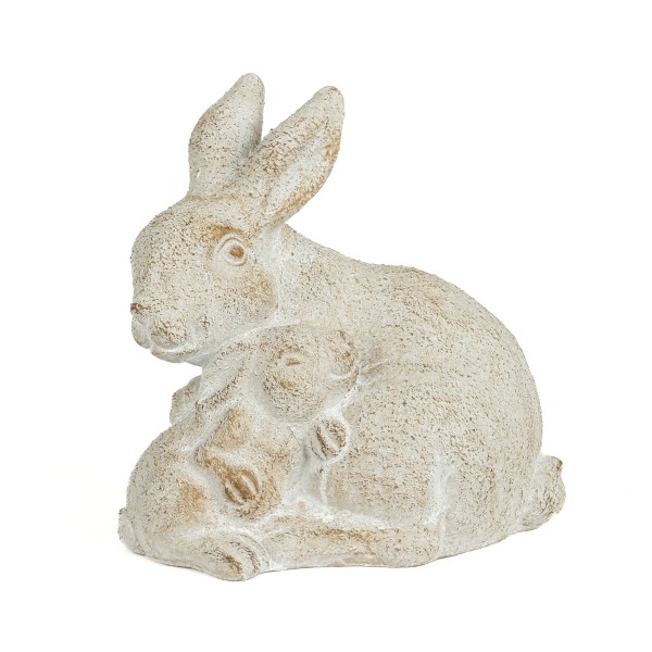 Zement-Hasen-Mutter mit Kind, 23x15xH 22cm, creme white washed