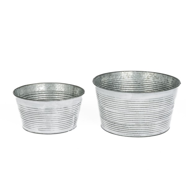 Zink-Schale rund mit Rillen, weiß antik