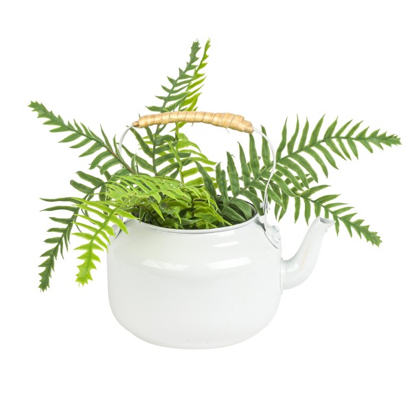 Zink Pflanz-Gießkanne, mit Henkel weiß, 11,5x10cm h/Henkel 17cm