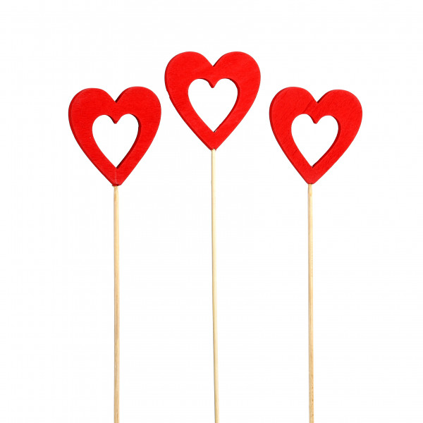 Holz-Stecker Herz offen, rot 6,5x25cm