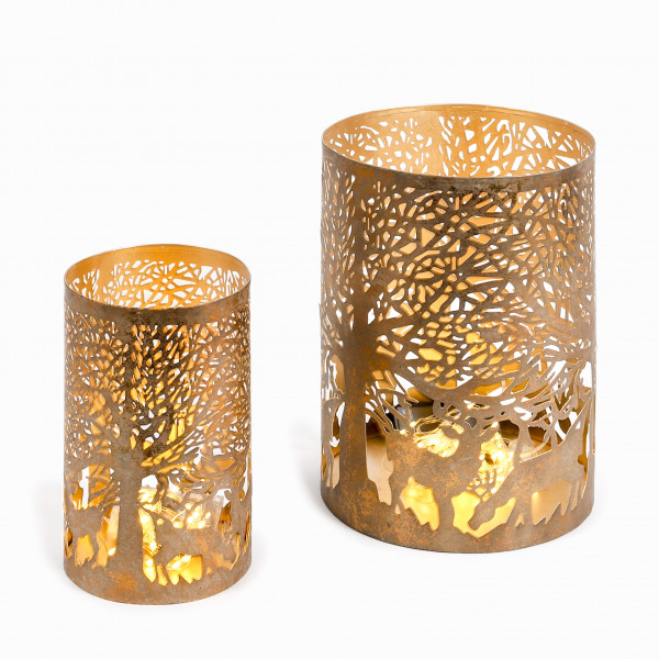 Metall-Windlicht Golden Forest, rund