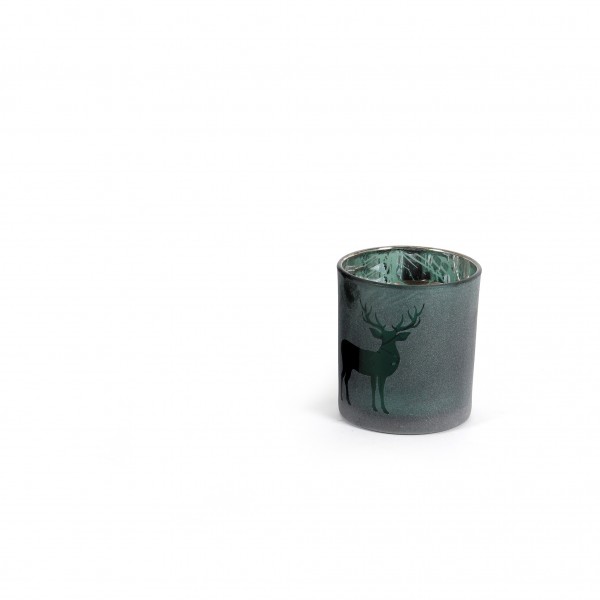 Teelicht 7x8 cm Hirschmotiv verspiegelt tannengrün