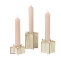 Steinzeug Spitzkerzenhalter, Stern, weiß antik glasiert Steinzeug Spitzkerzenhalter, Stern, weiß antik glasiert