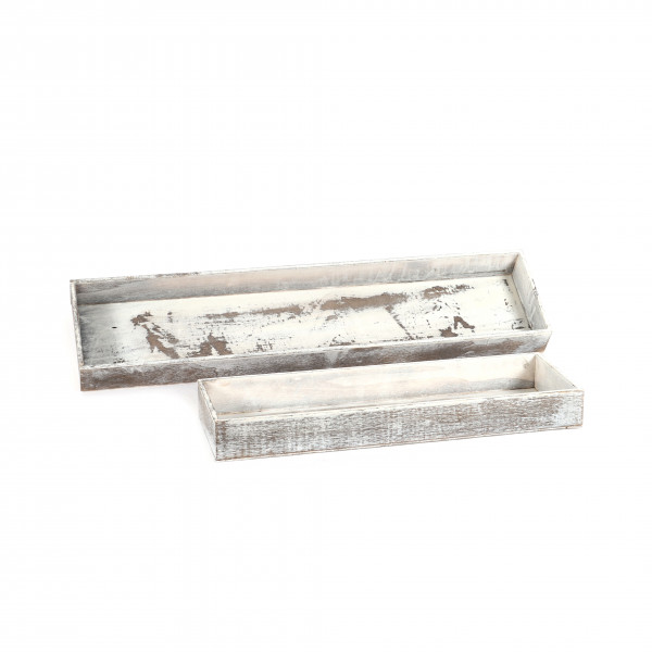 Holz Deko - Tablett, rechteckig white antik
