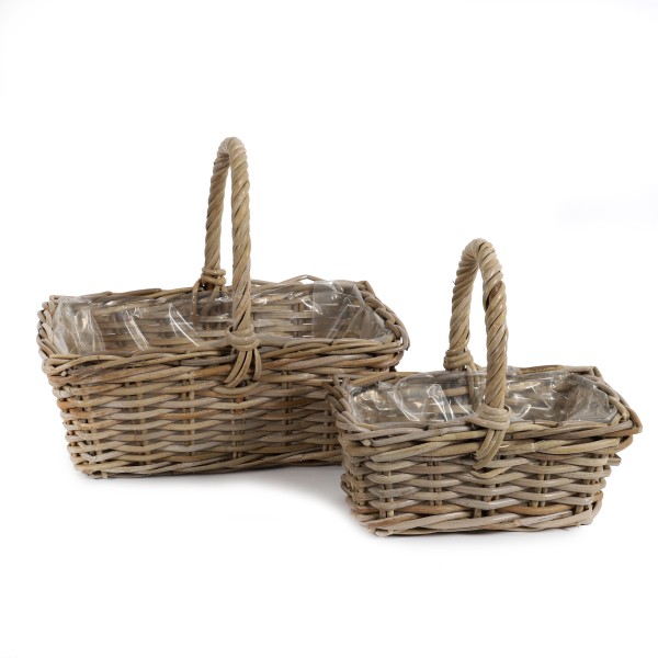 Rattan Bügelkorb, klein rechteckig S/2, 40x26xh34 / 30x18xh27cm