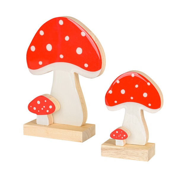 Fliegenpilzgruppe, Holz, stehend, natur rot-weiß