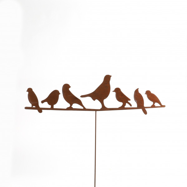 Rost - Stecker,Vogelfamilie auf Stange B 60cm Stab 120 cm