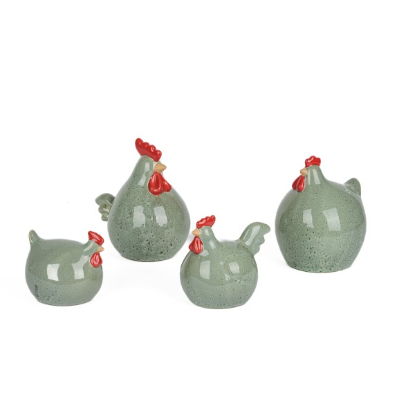 Hahn aus Steinzeug, grün glasiert