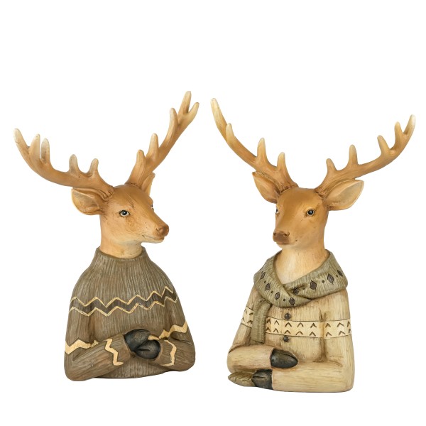 Poly Reindeer Büste mit Strickjacke& Schal, 16x8xh20cm, 2 Mod sort.