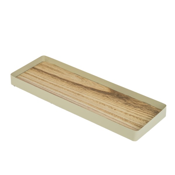 Holz Tablett rechteckig mit Metall- Umrandung,creme matt, 42x14xh3 cm