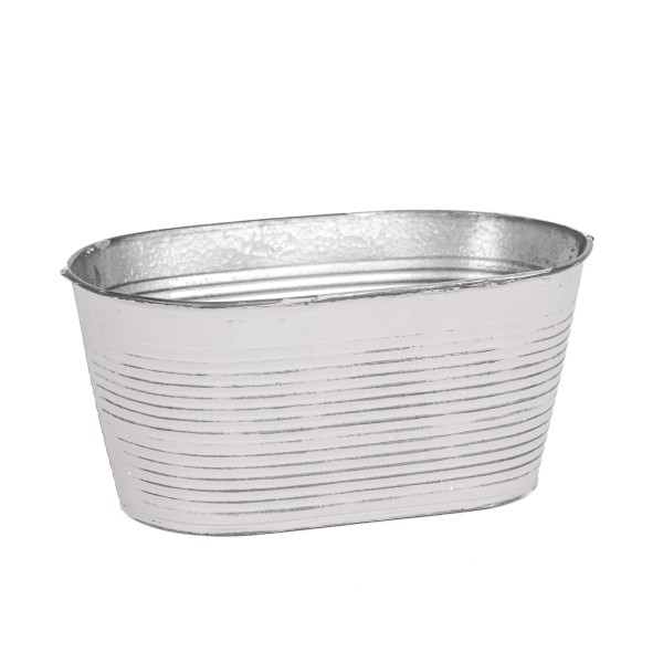 Zink-Jardiniere oval mit Rillen, weiß -antik, 18x11h 8,5 cm