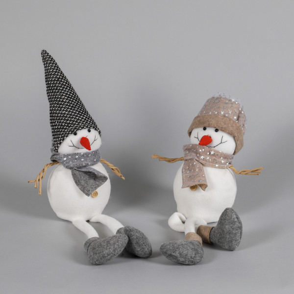 Stoff-Schneemann Olaf, 2 Mod sort, mit Baumelbeinen, 21,5x11,5xH47cm