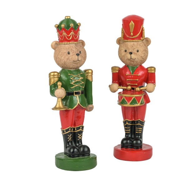 Poly-Figuren Teddybären in Uniform 2 Modelle sortiert rot/grün 23.5x6.5cm