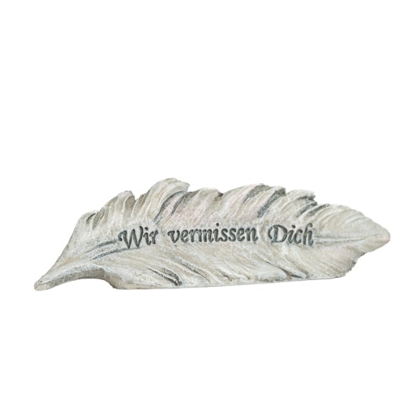 Poly Feder Wir vermissen Dich grau-antik, 13,5x2x3 cm