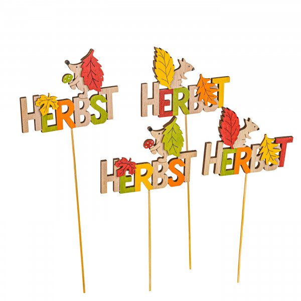 Stecker,Holz, Herbst , Igel/Eichhörnchen 11.5x32.5 cm, bunt