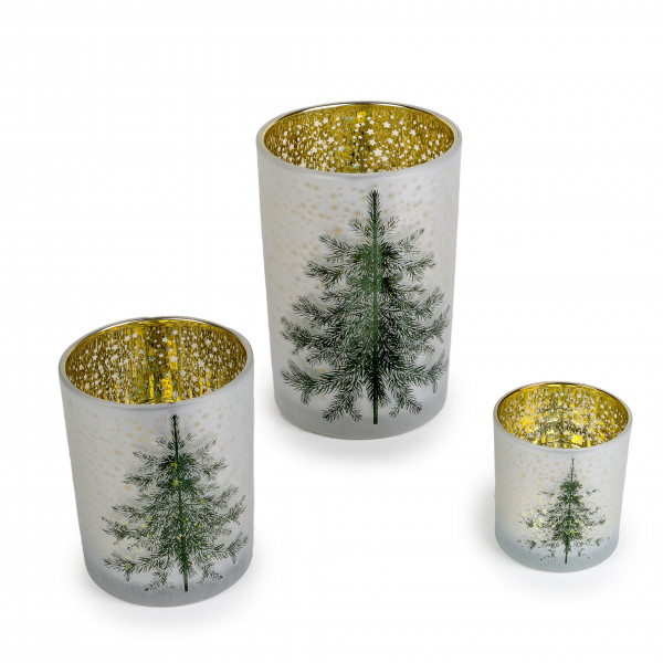 Teelicht Winterbaum 7 x 8 cm schwarz/gefrostet gold verspiegelt