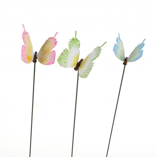 Gartenstecker Wackeltier,Schmetterling 3 Farben sort.,10x10x63cm, Kunststoff