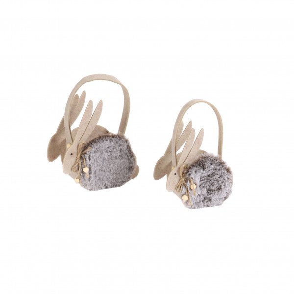 Hase, Filztasche, Set/2, mit Fell beige, 15.5x15.8 & 12.5x13.5 cm