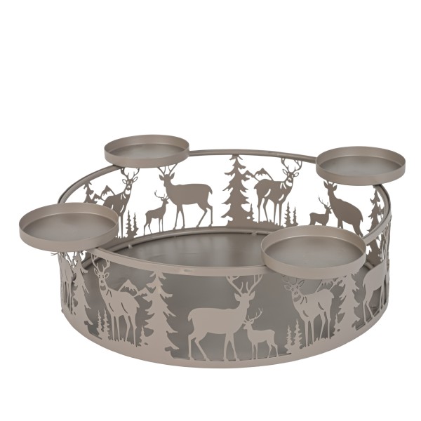 Metall Schale Winterlandschaft für 4 Stumpenkerzen,grau-braun matt,30xh9cm