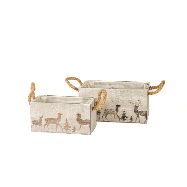 Holz Pflanzkasten Hirsch-Design recht- eckig,Set/2, 20x10xh10/24x13xh12cm