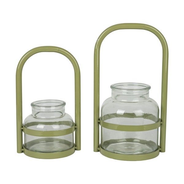 Metall - Laterne, hoher Henkel, mit Glas