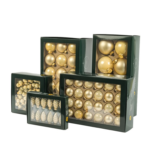 Glaskugeln, 80mm, Box/8 St. champagner glanz/matt sortiert