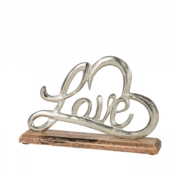 Alu-Schriftzug Love auf Holzbase, silber-natur, 26x17x5cm