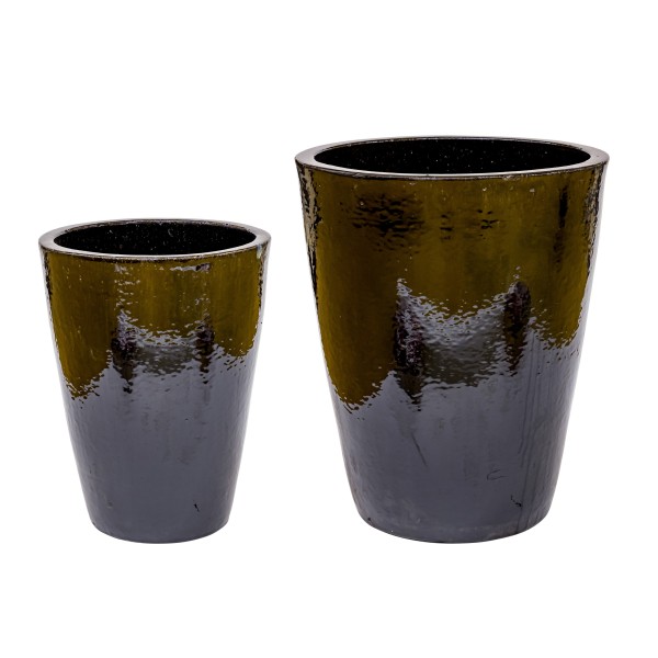 Outdoor Pflanz-Vase, Steinzeug schwarz glasiert