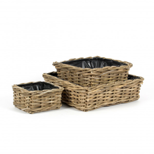 Rattan-Korb quadratisch Set/3 40/30/20 cm