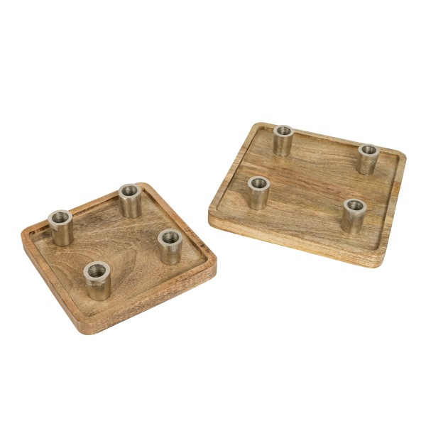 Spitzkerzentray, 25cm, Holz-Aluguss 25x25x6cm