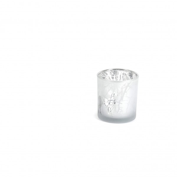 Teelicht 7x8 cm Hirschmotiv verspiegelt weiß silber