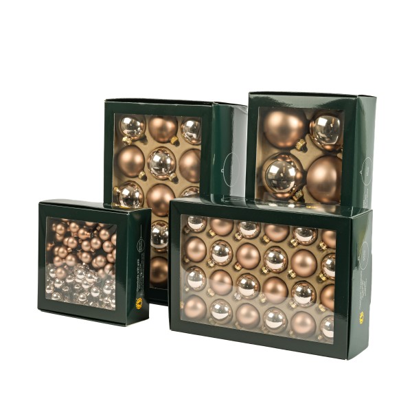 Glaskugeln, 80mm, Box/8 St. haselnuss sortiert