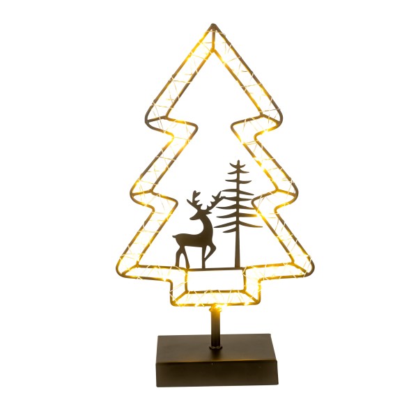 Baum, Metall, 20x36x7 cm, schwarz mit LED-Lichterkette, indoor ohne Batt.