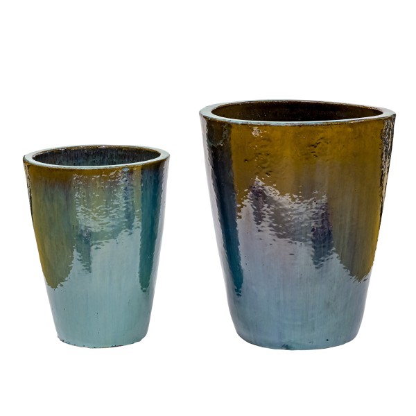 Outdoor Pflanz-Vase, Steinzeug oceanblue glasiert