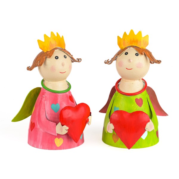 Engel mit Krone & Herz,10x15cm,stehend Metall,2Farben sort