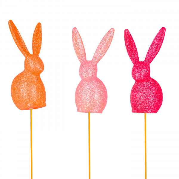 Hase Glitzer am Pick, Kunststoff 14 cm, pink-orange sortiert