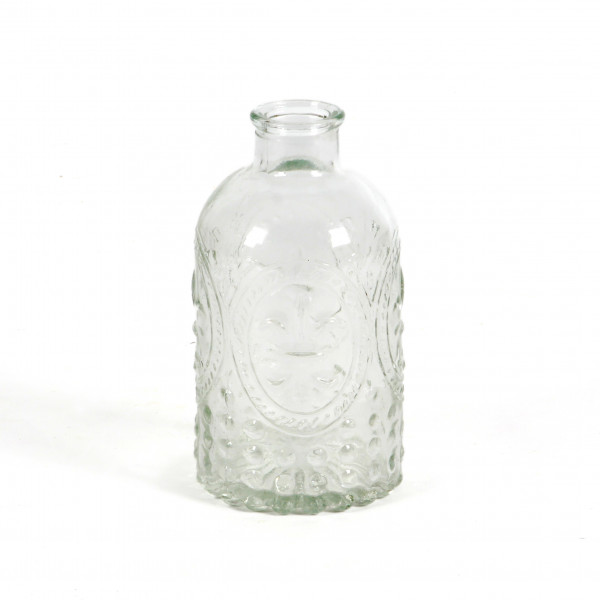 Glasflasche mit Ornament 7 x13 cm klarglas