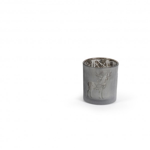 Teelicht 7x8 cm Hirschmotiv verspiegelt anthrazit